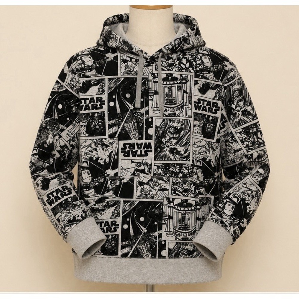 Amazon Essentials Star Wars Men's S Pullover Hoodie Graphic Print Pockets Black